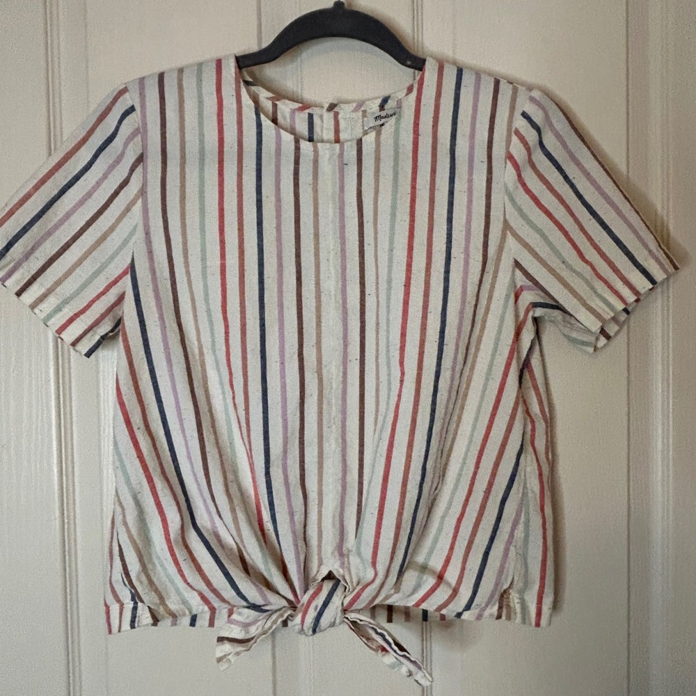 Madewell Women's Striped Tie Front Short‎ Sleeve Top Size S